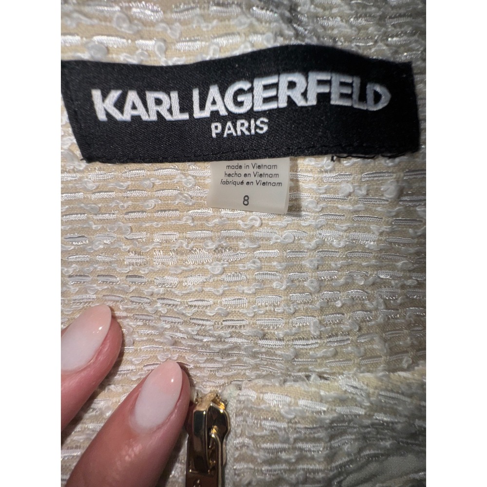 Karl Lagerfeld Paris Tweed Jacket Womens Cream Gold Zip Professional Size 8 - Picture 6 of 7